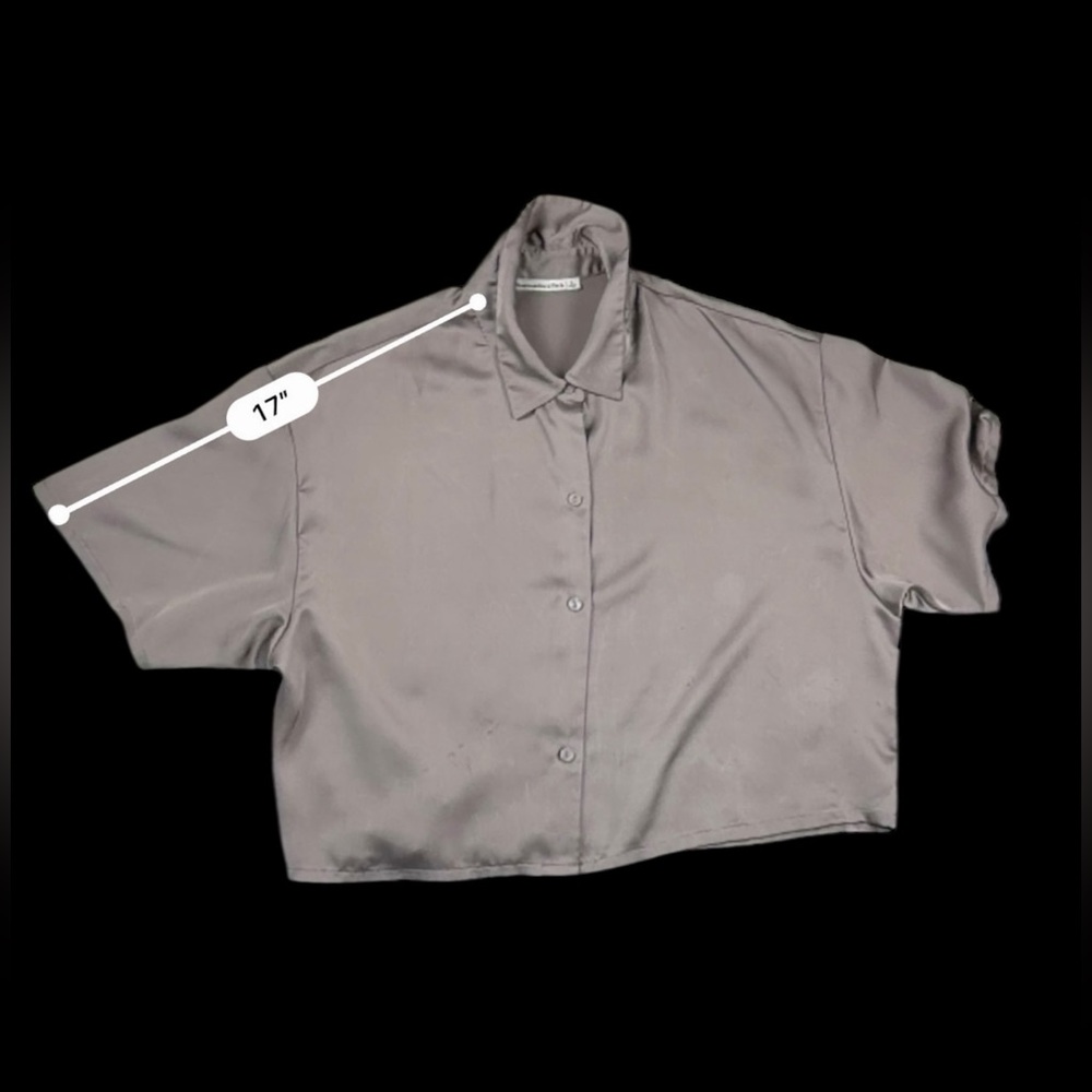 Abercrombie & Fitch Womens Gray Satin Button-Down Blouse Short Sleeve Size L - Picture 11 of 15